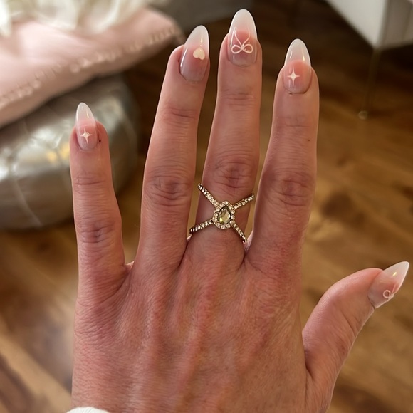 Teardrop Ring Pave X Ring Gold Size 7 - Picture 4 of 12